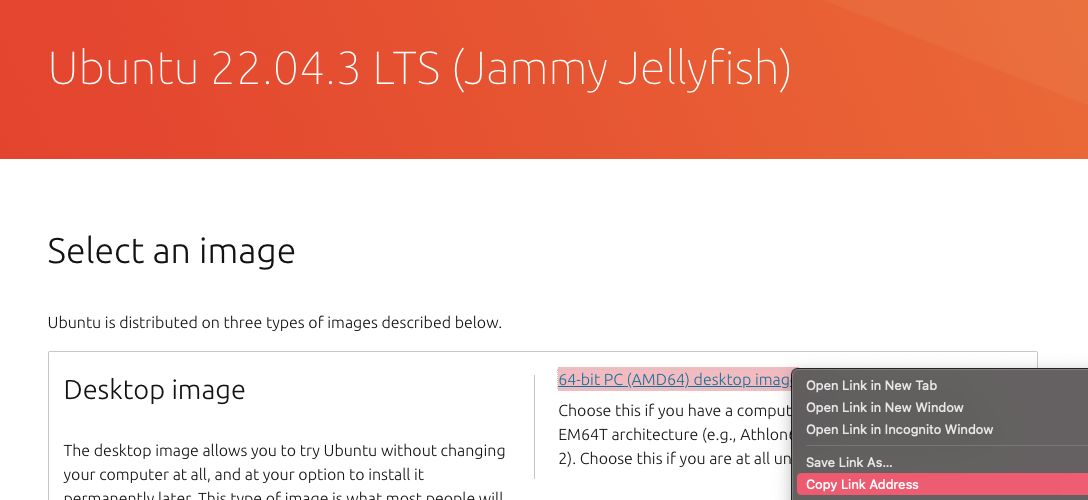 Ubuntu ISO 파일 다운로드 링크 복사